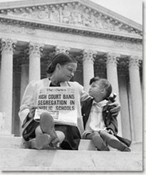 ... and daughter on steps of the Supreme Court building on May 18, 1954