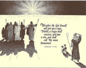 ... with shepherds following Bethlehem star, calligraphy Bible verse