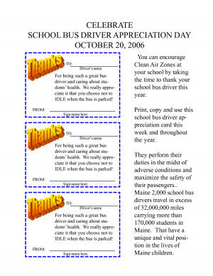 CELEBRATE SCHOOL BUS DRIVER APPRECIATION DAY OCTOBER 20, 2006