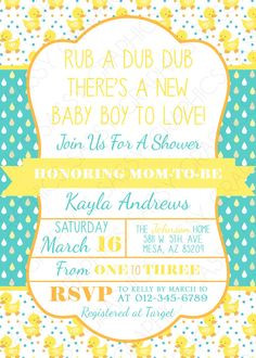 from etsy rubber ducky boy baby shower invite baby shower invitation ...