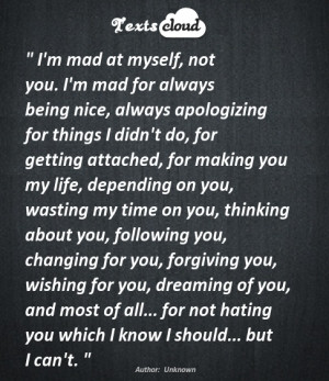 mad at myself, not you. I'm mad for always being nice, always ...