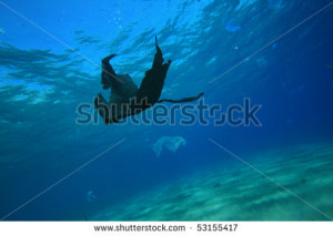 Environemtal problem - plastic bags polluting the ocean - stock photo