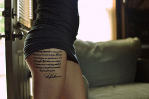this is a very long thigh tattoo it talks about a quote from marilyn ...
