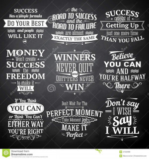 Success motivational and inspirational quotes chalkboard emblems set ...