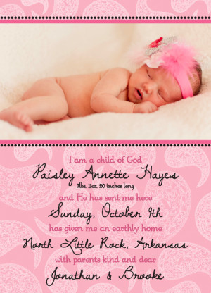 Cute Baby Announcement Sayings . 1,000 baptism invitations, birth turn ...