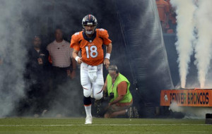 Broncos quarterback Peyton Manning takes the field prior to Denver’s ...