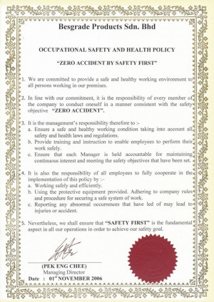 quality environment health and safety energy policy