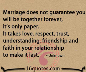 Marriage does not guarantee you will be together forever, it's only ...