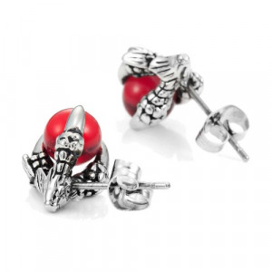 ... Dragon Claw Men's Stud Earrings for men Set, 2pcs, Color Silver Red