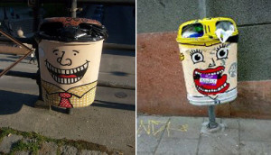 funny faces trash cans