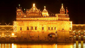 Celebrations of Diwali at Golden temple with colorful lights