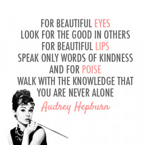 Audrey Hepburn Quote (About alone, beautiful, eyes, knowledge, lips ...