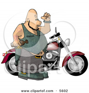 ... Bald Biker Man Standing Beside His Motorcycle With An Em... by djart