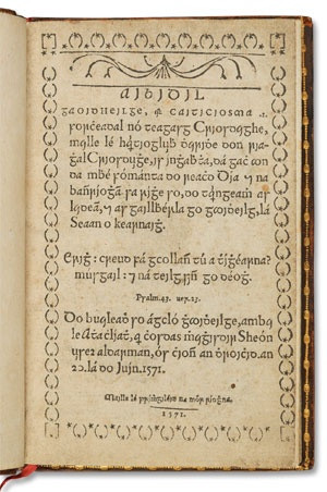 Titlepage of the first book to be printed in Ireland in the Irish ...