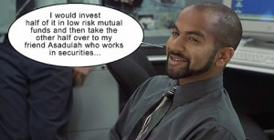 Samir giving the investment quote from Office Space
