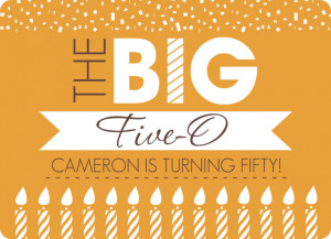 Orange And Blue Banner 50th Birthday Invitation