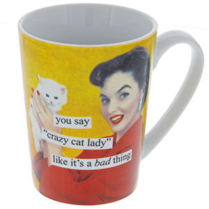 Crazy-Cat-Lady-Coffee-Mug-Anne-Taintor-Funny-Quote-Vintage-Ecard-Cup