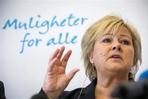 Norway's main opposition leader Erna Solberg of conservative party ...