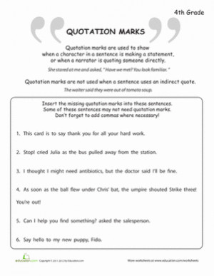 Fourth Grade Grammar Worksheets: What are Quotation Marks?