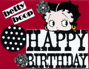 Betty Boop Happy Birthday Card - Jeweled Flowers - Red Cardstock