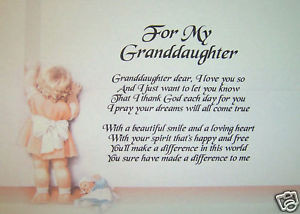 PERSONALISED POEM FOR GRANDDAUGHTER - LAMINATED GIFT