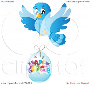 Clipart of a Blue Bird Flying with a Happy Easter Egg - Royalty Free ...