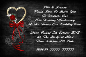 Personalised Black and Red Heart Wedding Vow Renewal Invitations