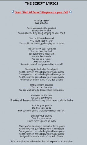 Hall of Fame by The Script. I love this song and what it says for all ...