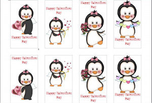 Holiday Cards :: Printable Girl Penguins Childrens Valentine Cards