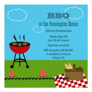 Fun summer BBQ (barbeque) grill party invitation