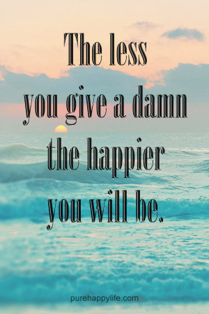 Happiness Quote: The less you give a damn the happier you will be.