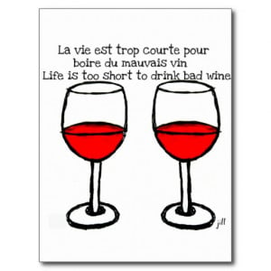 RED WINE GLASSES WITH FRENCH ENGLISH QUOTE POSTCARD