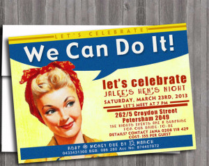 Retro Rosie the Riveter Vintage Pin Up Girl Invitation- Bachelorette ...