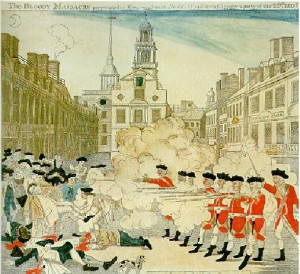 Engraving by Paul Revere. This is not an accurate representation of ...