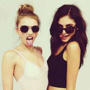 beautiful, girls, long hair, sunglasses, tongue, tumblr