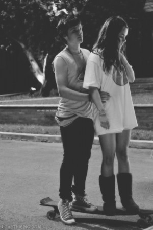 couple, skate, picture, black and white, skateboard, love, love you ...