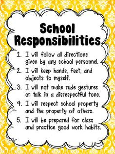Responsibility posters for classroom, bathroom, cafeteria, & hallway