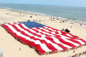 Beautiful flag tribute to Memorial Day on the beach in Ocean City on ...