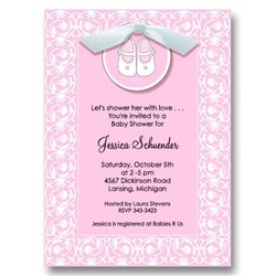 Pink Shoe Ribbon Baby Shower Invitations