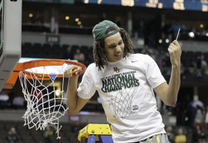 Brittney Griner cutting down the net after the Lady Bears finished off ...