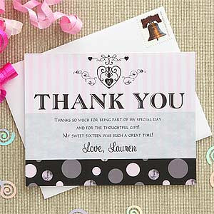 Sweet Sixteen Personalized Thank You Notes - 7280