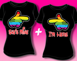 She's Mine I'm Hers Cartoon Hands Shirts - Lesbian Couples Shirts ...