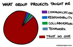 Group projects, taught me, trust no one, pie chart