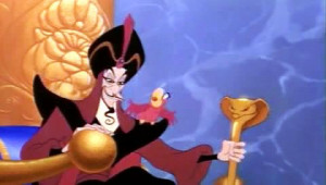 ... IAGO THE PARROT: Kersplat! JAFAR: I love the way your foul little mind