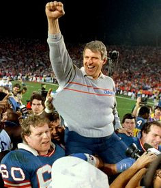 Bill Parcells, New York Giants.Getting a ride off of the shoulders of ...