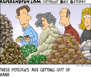 gigantic piles of food CAPTION: THESE POTLUCKS ARE GETTING OUT OF HAND