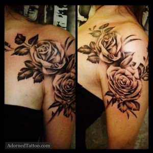 Shoulder flower tattoos for women: Rose tattoo / Source