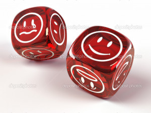 Dice with different emotions on faces - Stock Image