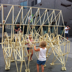Theo Jansen's Strandbeest exhibition in Fed square. Recycled plastic ...