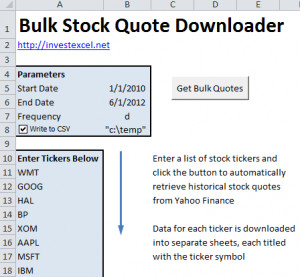 ... Bulk Quotes”, the spreadsheet downloads the historical stock quotes